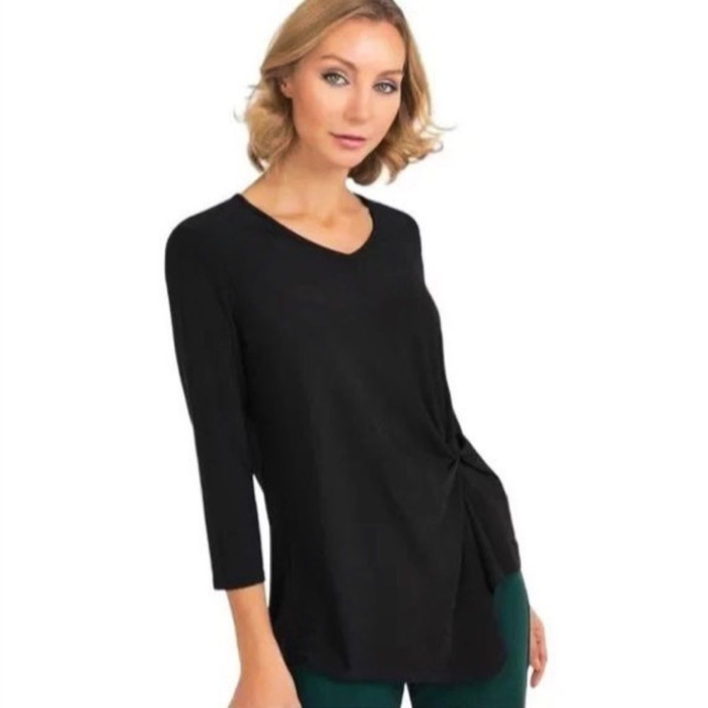 Joseph Ribkoff Knot-Front Asymmetric Hem 3/4 Sleeve Top